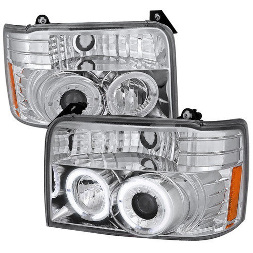 Spec-D Tuning 2LHP-F15092-TM F-150 Dual Halo Projector Headlights - Chrome Housing, Clear Lens (1992-1996)