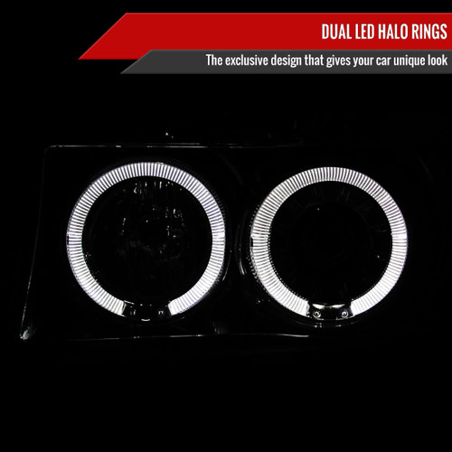 Spec-D Tuning F-150 Dual Halo Projector Headlights - Chrome Housing, Clear Lens (1992-1996)