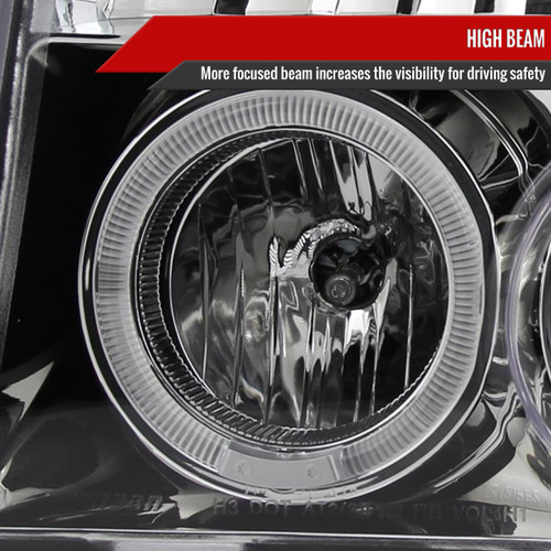 Spec-D Tuning F-150 Dual Halo Projector Headlights - Chrome Housing, Clear Lens (1992-1996)