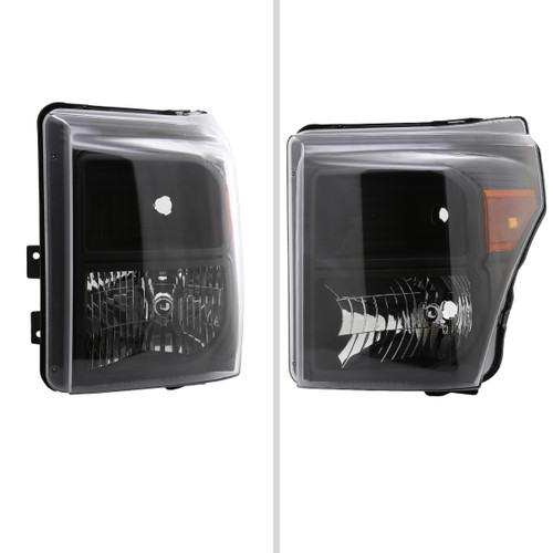 Spec-D Tuning F-250 Factory Style Headlights w/ Amber Reflectors - Matte Black Housing, Clear Lens (2011-2016)