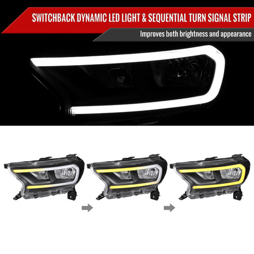Spec-D Tuning Ranger Factory Style Replacement Headlights w/ LED Bar Turn Signals - Matte Black Housing, Clear Lens (2019-2023)