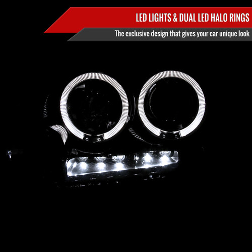 Spec-D Tuning F-150 Dual Halo Projector Headlights - Gloss Black Housing, Smoked Lens (2004-2008)