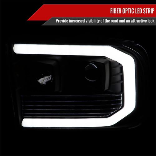 Spec-D Tuning F-250 Projector Headlights w/ LED C-Bars - Matte Black Housing, Clear Lens (1999-2004)