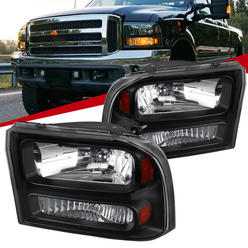 Spec-D Tuning 2LH-F250991PCJM-ABM F-250 Crystal Headlights - Matte Black Housing, Clear Lens (1999-2004)