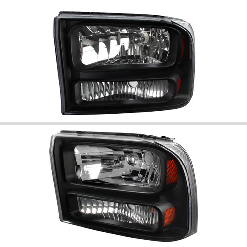 Spec-D Tuning F-250 Crystal Headlights - Matte Black Housing, Clear Lens (1999-2004)