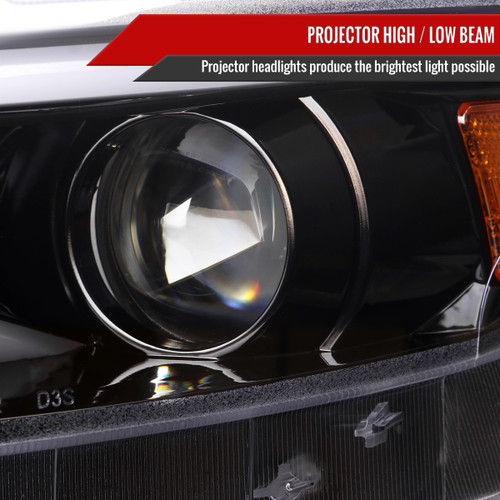 Spec-D Tuning Mustang HID-Type Sequential Projector Headlights w/ LED Bars and Strips - Jet Black Housing, Clear Lens (2015-2017)