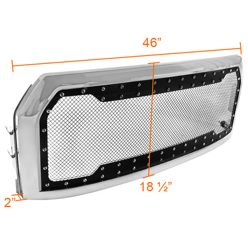 Spec-D Tuning F-150 Rivet Style Stainless Steel Mesh Front Grille - Chrome (2015-2017)