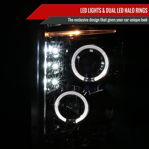 Spec-D Tuning F-250 Dual Halo Projector Headlights - Chrome Housing, Clear Lens (2008-2010)