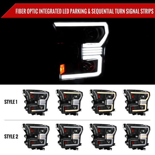 Spec-D Tuning F-150 Projector Headlights w/ LED Switchback Sequential Turn Signal Bars - Black Housing, Clear Lens (2015-2017)