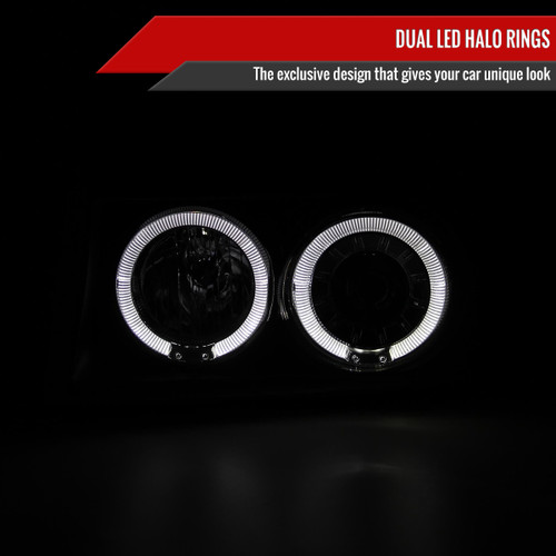 Spec-D Tuning F-150 Dual Halo Projector Headlights V2 - Matte Black Housing, Clear Lens (1992-1996)
