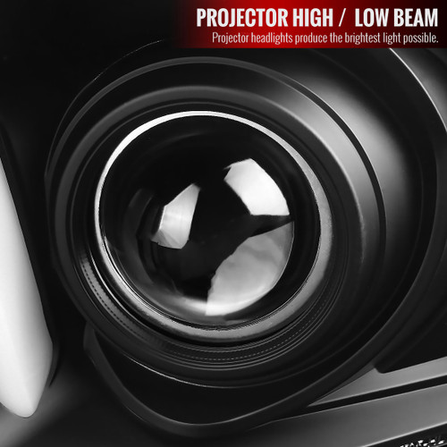 Spec-D Tuning Mustang Projector Headlights w/ LED Bars - Matte Black Housing, Clear Lens (2005-2009)