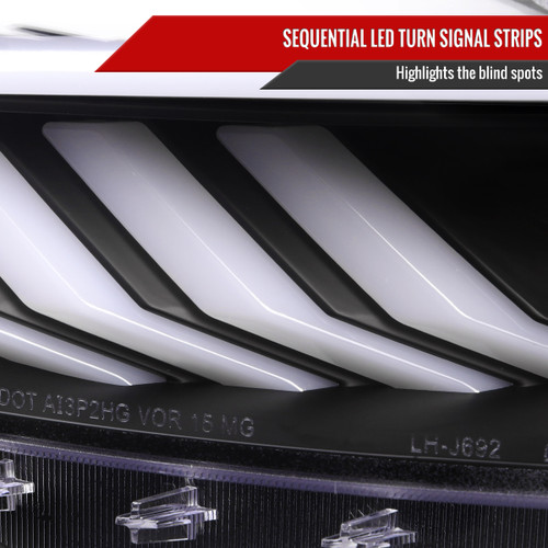 Spec-D Tuning Mustang HID-Type Sequential Projector Headlights w/ LED Bars and Strips - Matte Black Housing, Clear Lens (2015-2017)
