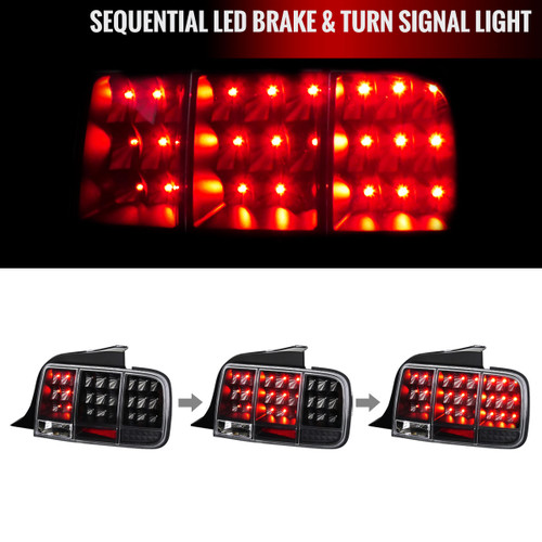 Spec-D Tuning Mustang  Sequential LED Tail Lights - Matte Black Housing, Clear Lens (2005-2009)