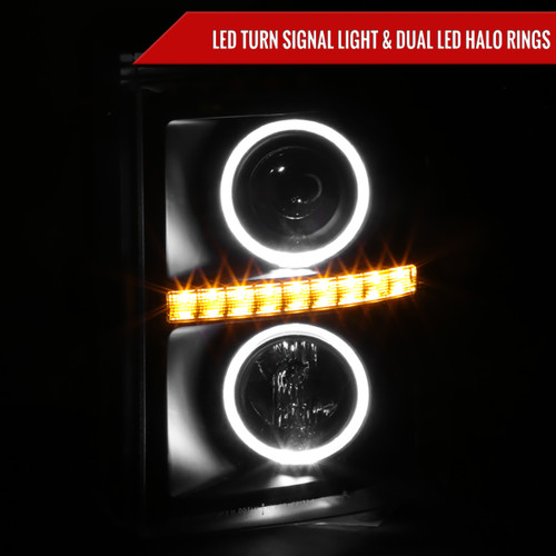 Spec-D Tuning F-250 Dual Halo Projector Headlights w/ LED Turn Signals - Matte Black Housing, Clear Lens (2011-2016)