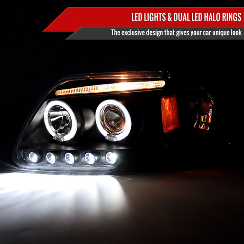 Spec-D Tuning F-150 Dual Halo Projector Headlights - Matte Black Housing, Clear Lens (1997-2003)