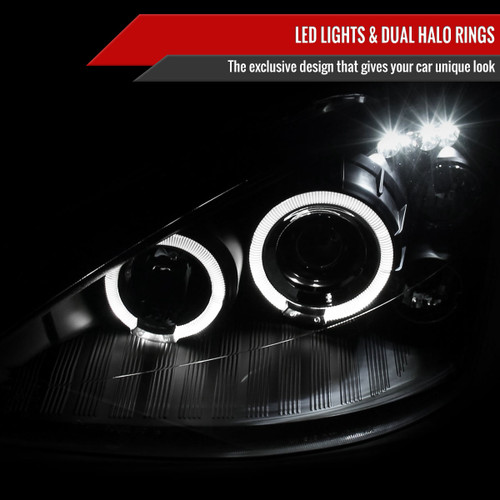 Spec-D Tuning Focus Dual Halo Projector Headlights - Matte Black Housing, Clear Lens (2000-2004)