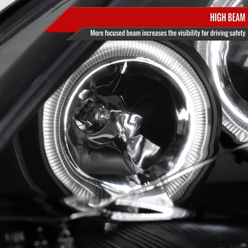 Spec-D Tuning Focus Dual Halo Projector Headlights - Matte Black Housing, Clear Lens (2000-2004)