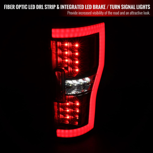 Spec-D Tuning F-250 Red LED Bar Tail Lights - Matte Black Housing, Clear Lens (2017-2019)