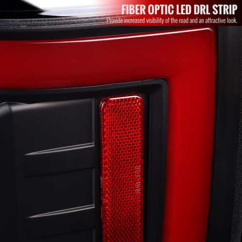 Spec-D Tuning F-250 Red LED Bar Tail Lights - Matte Black Housing, Clear Lens (2017-2019)