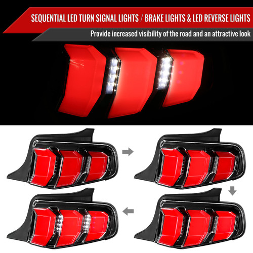 Spec-D Tuning Mustang Sequential LED Tail Lights - Jet Black Housing, Clear Lens (2010-2012)