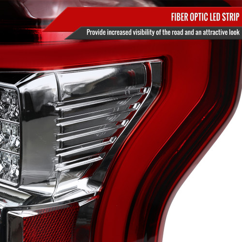 Spec-D Tuning F-150 LED Tail Lights - Chrome Housing, Red Lens (2015-2017)