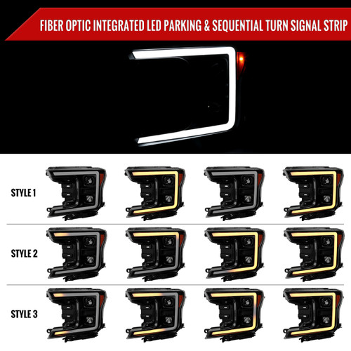 Spec-D Tuning F-150 Projector Headlights w/ LED Switchback Sequential Turn Signal Bars - Black Housing, Smoked Lens (2018-2020)