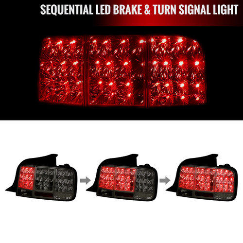 Spec-D Tuning Mustang  Sequential LED Tail Lights - Chrome Housing, Smoked Lens (2005-2009)