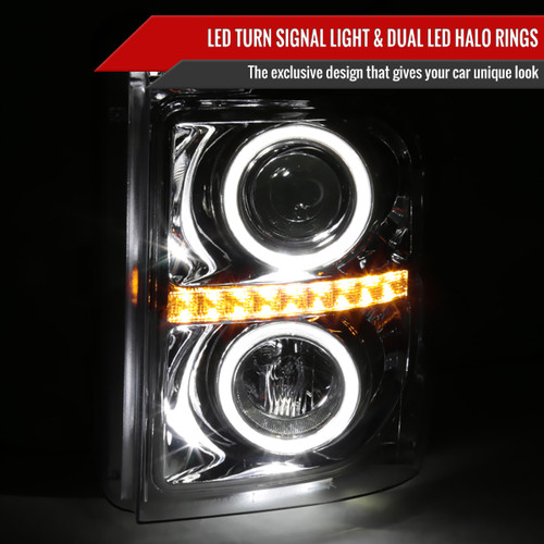 Spec-D Tuning F-250 Dual Halo Projector Headlights w/ LED Turn Signals - Chrome Housing, Clear Lens (2011-2016)