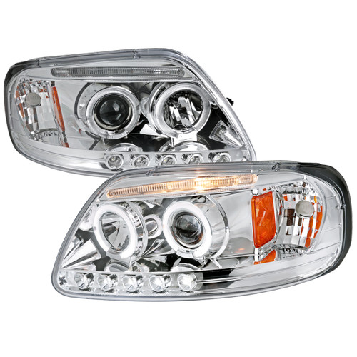 Spec-D Tuning 2LHP-F15097-TM F-150 Dual Halo Projector Headlights - Chrome Housing, Clear Lens (1997-2003)