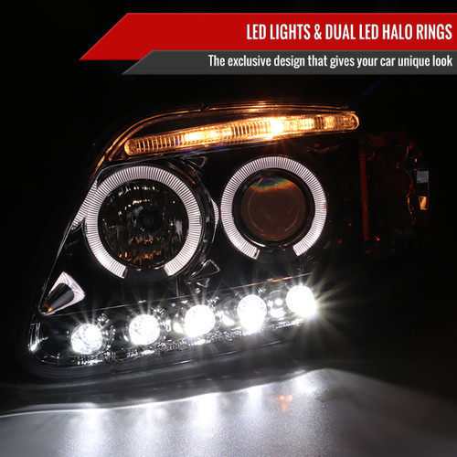 Spec-D Tuning F-150 Dual Halo Projector Headlights - Chrome Housing, Clear Lens (1997-2003)