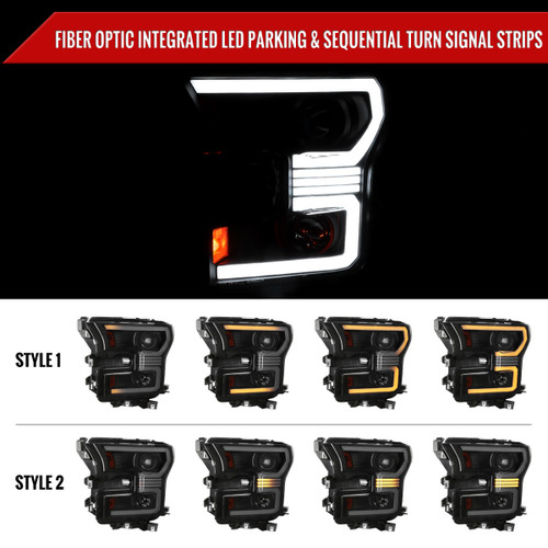 Spec-D Tuning F-150 Projector Headlights w/ LED Switchback Sequential Turn Signal Bars - Black Housing, Smoked Lens (2015-2017)