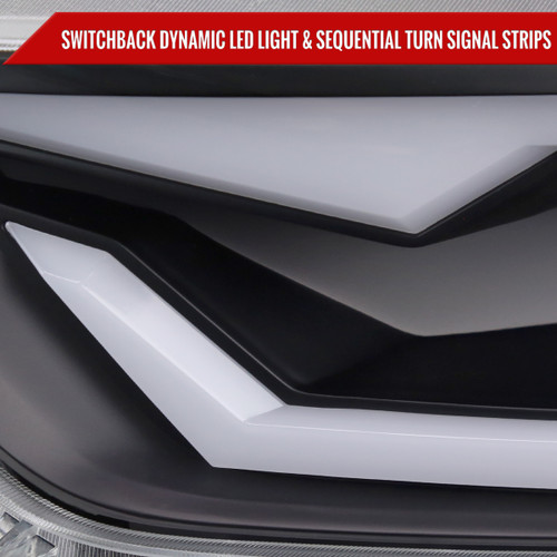 Spec-D Tuning Mustang Xenon HID Switchback Sequential Projector Headlights w/ LED Strips - Matte Black Housing, Clear Lens (2015-2017)