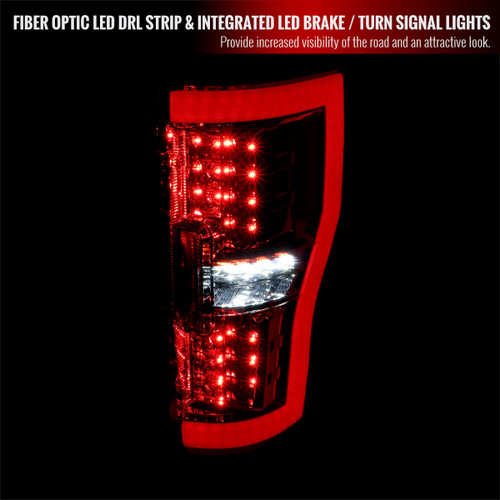 Spec-D Tuning F-250 LED Bar Tail Lights - Chrome Housing, Red Lens (2017-2019)