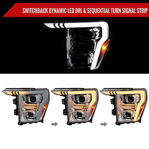 Spec-D Tuning F-150 Projector Headlights w/ LED Switchback Sequential Turn Signal Bars - Chrome Housing, Clear Lens (2021-2023)