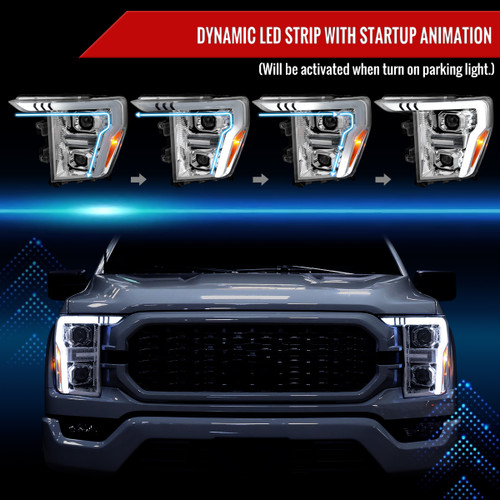 Spec-D Tuning F-150 Projector Headlights w/ LED Switchback Sequential Turn Signal Bars - Chrome Housing, Clear Lens (2021-2023)