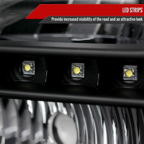 Spec-D Tuning F-250 Crystal Headlights w/ SMD LED Light Strip - Matte Black Housing, Clear Lens (1999-2004)