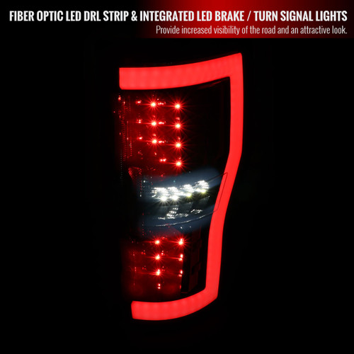 Spec-D Tuning F-250 LED Bar Tail Lights - Gloss Black Housing, Dark Smoked Lens (2017-2019)