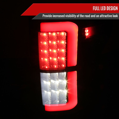Spec-D Tuning F-150 LED Red Bar Tail Lights - Gloss Black Housing, Smoked Lens (2018-2020)