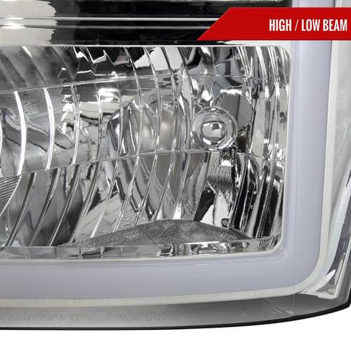 Spec-D Tuning F-250 Factory Style Headlights w/ LED C-Bars - Chrome Housing, Clear Lens (2011-2016)