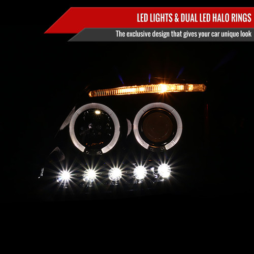 Spec-D Tuning F-150 Dual Halo Projector Headlights - Jet Black Housing, Clear Lens (1997-2003)