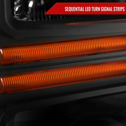 Spec-D Tuning F-250 Projector Headlights w/ LED C-Bars & Sequential Signals - Matte Black Housing, Clear Lens (2008-2010)