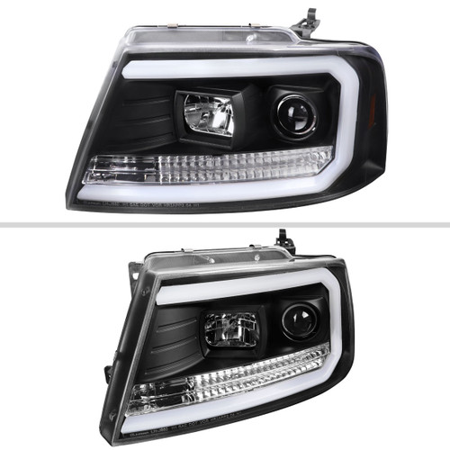 Spec-D Tuning F-150 Projector Headlights w/ LED C-Bars - Matte Black Housing, Clear Lens (2004-2008)