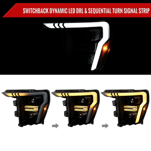 Spec-D Tuning F-150 Projector Headlights w/ LED Switchback Sequential Turn Signal Bars - Black Housing, Smoked Lens (2021-2023)