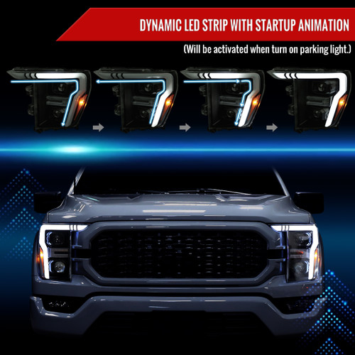 Spec-D Tuning F-150 Projector Headlights w/ LED Switchback Sequential Turn Signal Bars - Black Housing, Smoked Lens (2021-2023)