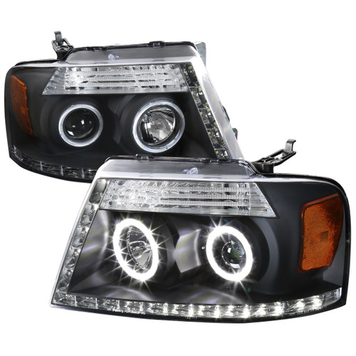 Spec-D Tuning 2LHP-F15004JM-8-RS F-150 Dual Halo Projector Headlights w/ LED Light Strip - Matte Black Housing, Clear Lens (2004-2008)