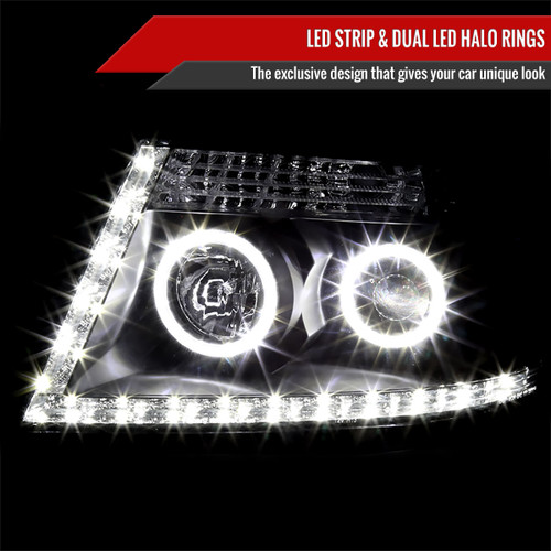 Spec-D Tuning F-150 Dual Halo Projector Headlights w/ LED Light Strip - Matte Black Housing, Clear Lens (2004-2008)