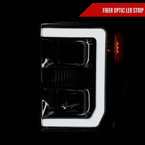 Spec-D Tuning F-250 Projector Headlights w/ LED C-Bars - Chrome Housing, Smoked Lens (2008-2010)