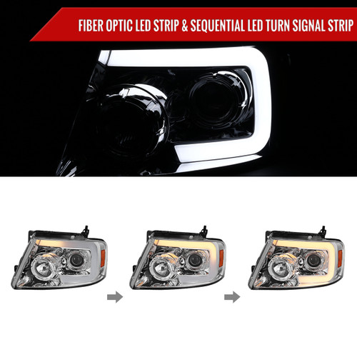 Spec-D Tuning F-150 Projector Headlights w/ Switchback Sequential LED C-Bars - Chrome Housing, Clear Lens (2004-2008)