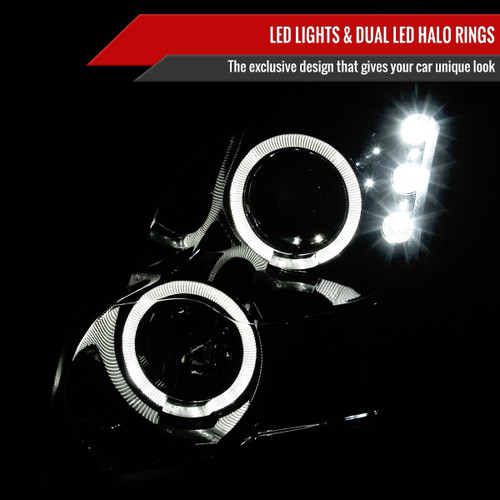 Spec-D Tuning Fusion  Dual Halo Projector Headlights - Gloss Black Housing, Smoked Lens (2006-2009)