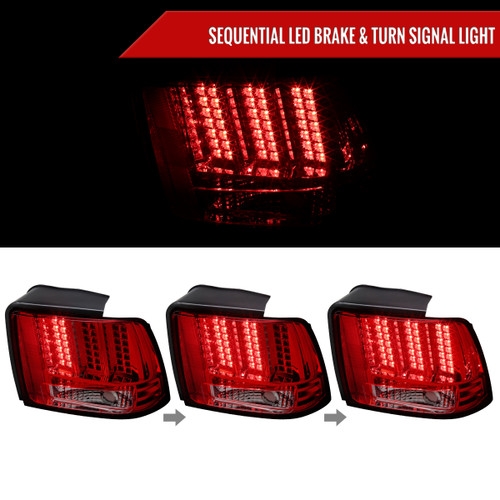 Spec-D Tuning Mustang V2 Sequential LED Tail Lights - Chrome Housing, Smoked Red Lens (1999-2004)